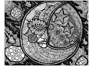 Lunar Patterns (Zentangle Coloring Page)