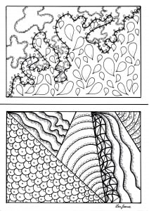 Zentangle coloring page in two parts