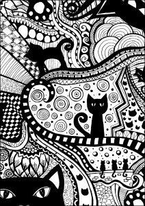Black cats (Zentangle Coloring Page)