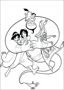Aladdin, le génie, jasmine et abu
