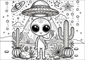 Extraterrestre débarquant dans le désert