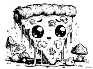 Une part de pizza malicieuse et gourmande (style Kawaii)