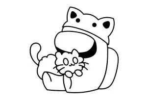 Personnage Among Us avec un joli chat