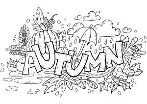 Joli coloriage avec le mot Automne en anglais à mettre en couleur