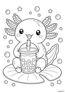 Axolotl buvant un Bubble Tea