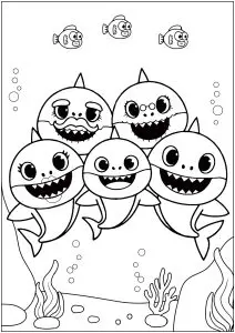 Baby Shark En Famille Avec De Beaux Poissons