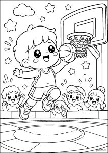 Jeune basketteur joyeux (style Kawaii)