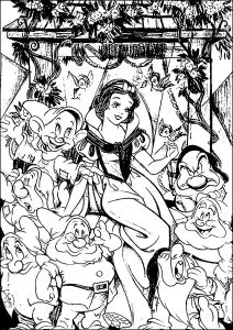 Blanche Neige et les sept nains dans un joli dessin