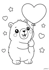 Capybara style Kawaii tenant un ballon en forme de cœur