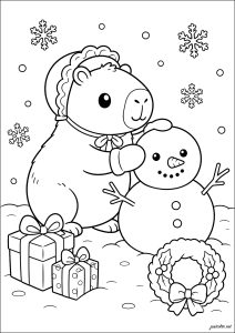 Capybara avec un bonhomme de neige