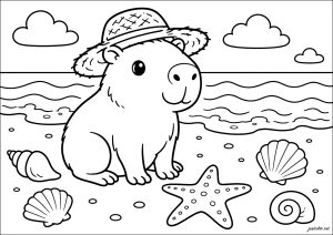 Capybara avec un chapeau sur la plage