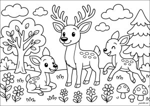 Famille de cerfs en forêt