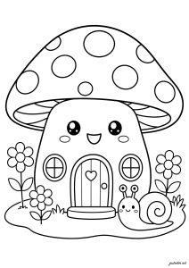 Maison champignon avec un escargot