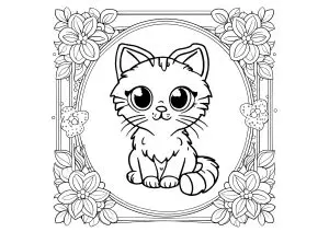 Petit Chaton Dans Un Cadre Fleuri