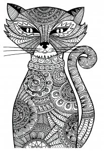 Coloriage chat zentangle