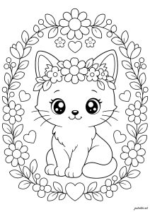 Chaton Enchanteur et Couronne Florale