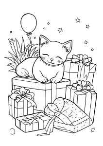 Un Chat Et De Nombreux Cadeaux Emballés
