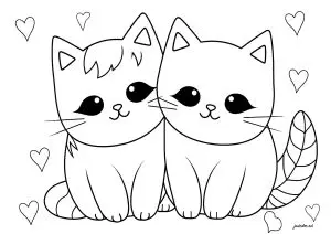 Deux Chats Et Petits Cœurs