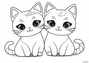 Deux Chats Dessinés Au Style Kawaii, Très Simplement