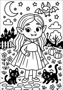 Petite vampire avec des chats noirs
