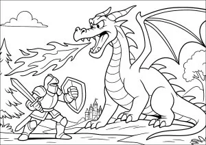 Chevalier courageux face à un dragon