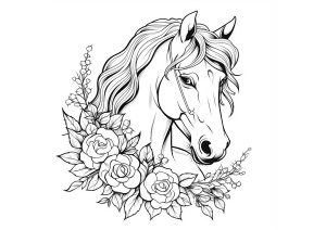 Joli cheval entouré de fleurs