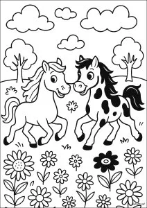 Cavaliers joyeux au milieu des fleurs