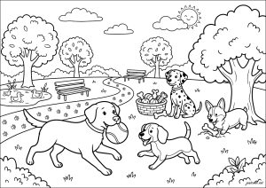 Chiens amusants dans un parc ensoleillé