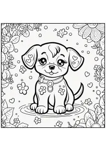 Jeune Chienne Dans Un Cadre Fleuri