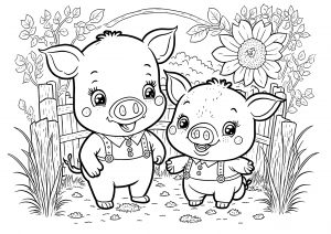Coloriage enfants deux cochons 3