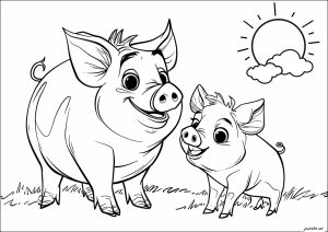 Coloriage enfants maman bebe cochon