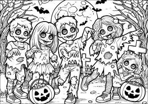 Enfants déguisés en zombies pour Halloween