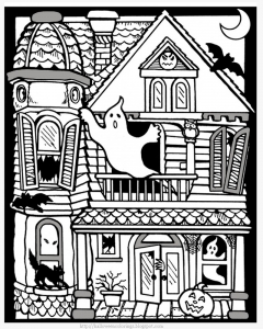 Coloriage gratuit halloween maison hantee