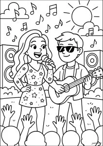Une Chanteuse Et Un Guitariste, Lors D'un Festival