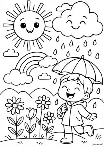Un enfant joyeux sous la pluie
