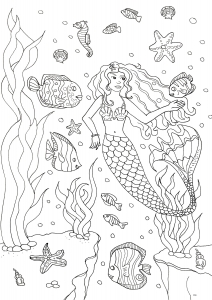 coloriage-pour-adulte-difficile-sirene-et-poissons-gratuit-a-imprimer