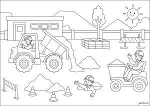 Coloriage enfants chantier travailleurs 56972