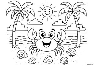 Coloriage enfants crabe plage 47832