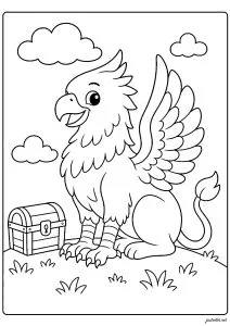 Griffon souriant gardant un trésor