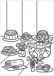 Coloriages de faciles Cupcakes et gâteaux à imprimer pour enfants