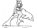 Jolie sirène sur le dos d'un Dauphin à colorier
