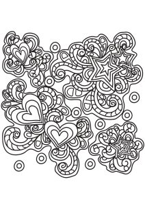 Coloriage enfants doodle coeurs etoiles