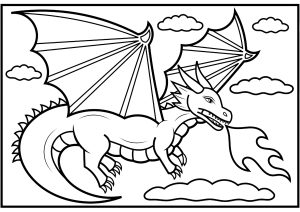 Coloriage enfants dragon crache feu