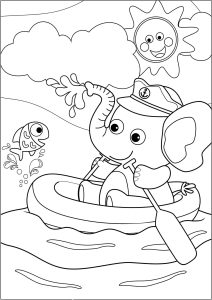 Coloriage enfants elephant bateau