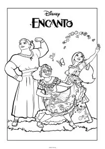Coloriage d'encanto : mirabel, isabela et luisa madrigal