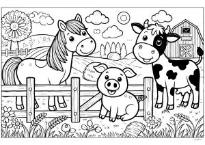 Animaux De La Ferme : Cheval, Vache Et Cochon