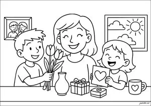 Enfants offrant des cadeaux à leur maman