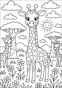 Famille girafe en safari joyeux