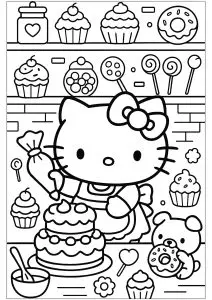 Hello kitty prépare un gateau