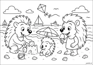 La famille hérisson à la plage